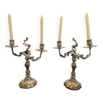 Pair of louis xv silvered bronze candelabra