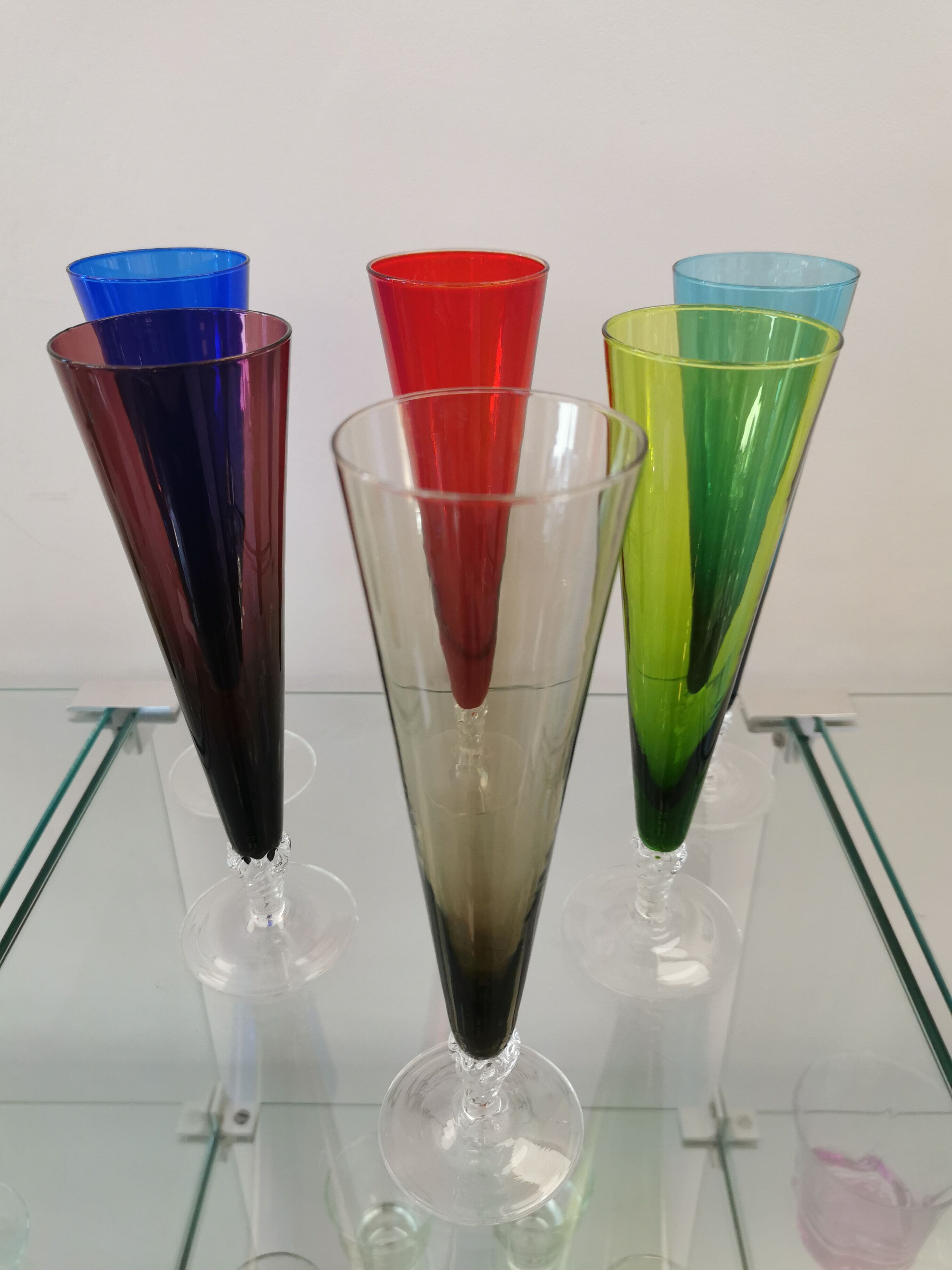 6 vintage Murano glass champagne flutes from the 60s
