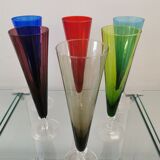 6 vintage Murano glass champagne flutes from the 60s