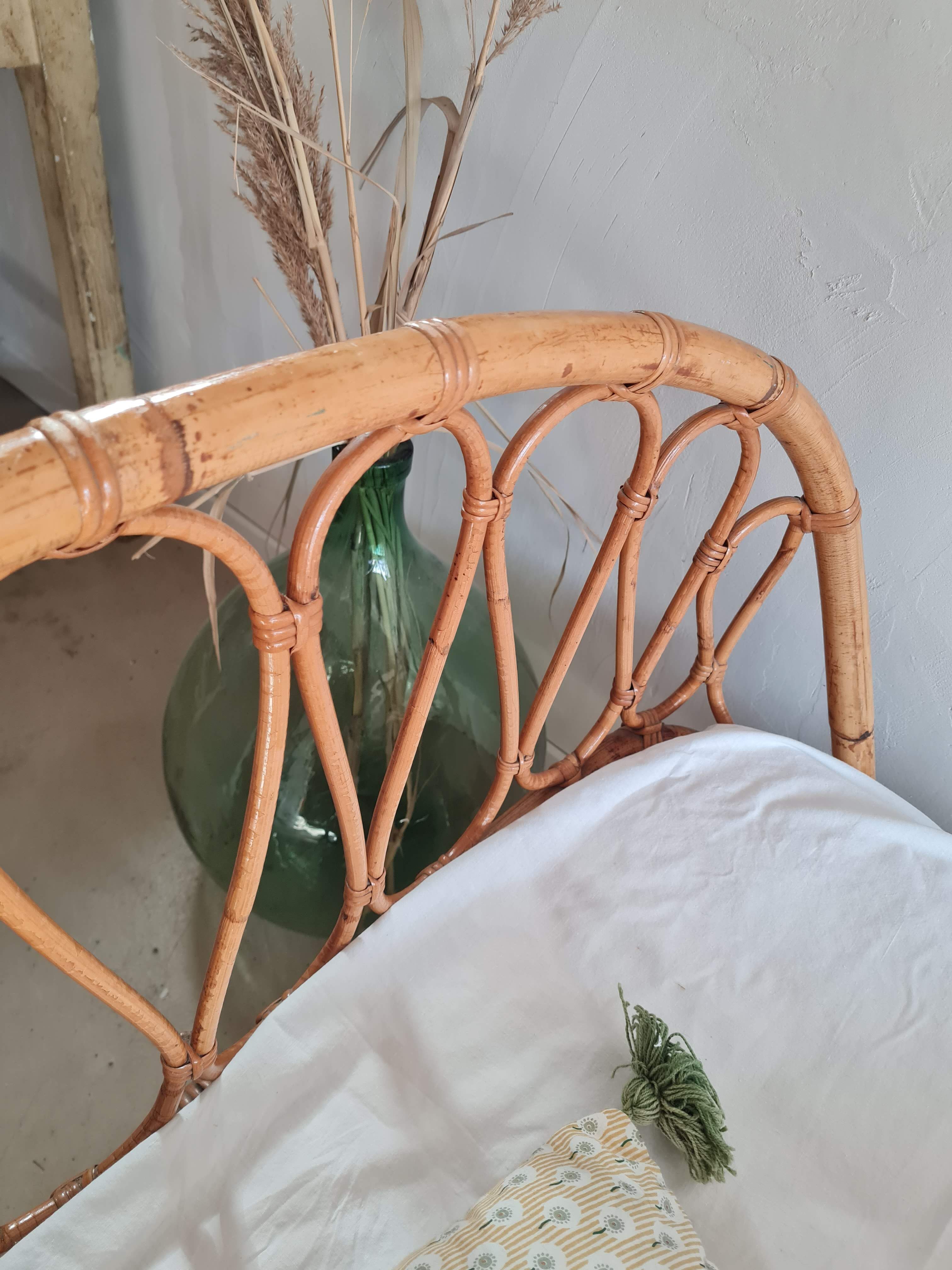 Vintage rattan and wicker bed