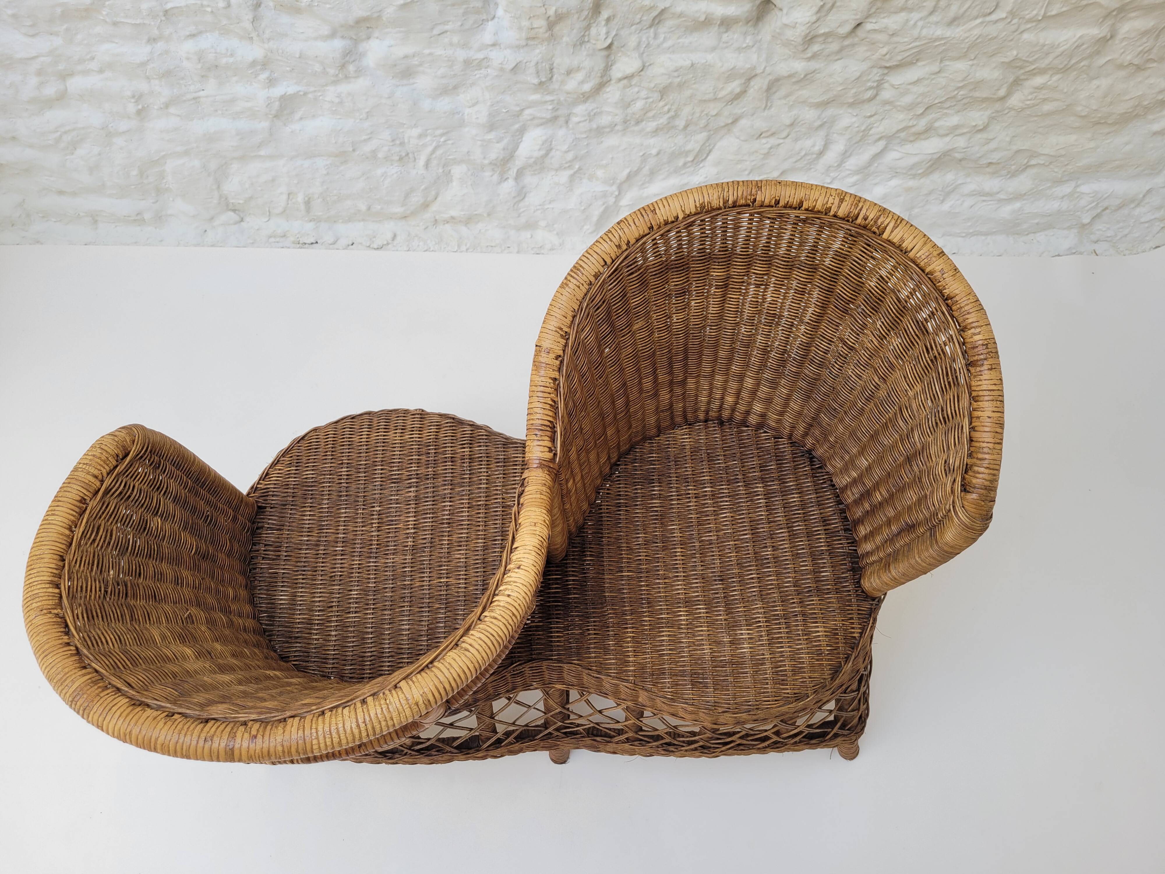Vintage rattan confidant sofa
