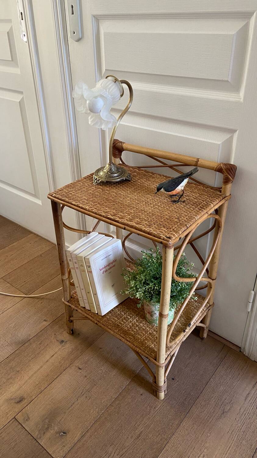 Vintage rattan bedside table 1960
