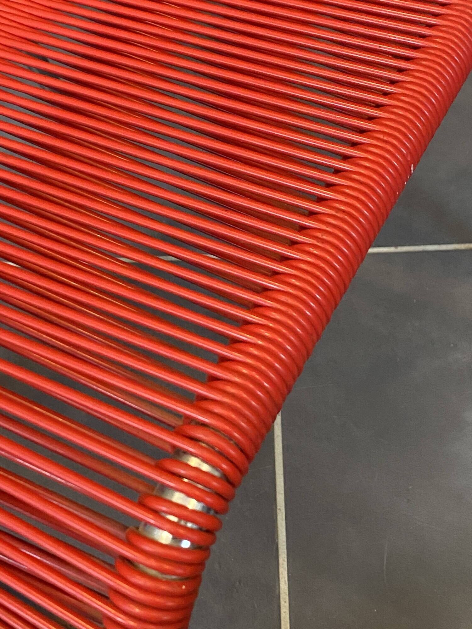 Scoubidou chair or vintage 1960 red chrome spaghetti chair