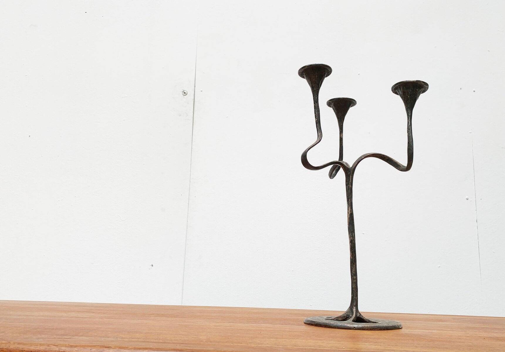Amadeus Candle Holder in Brutalist Bronze, Italian Mid-Century by Kurt Jesch for Fratelli Tonini