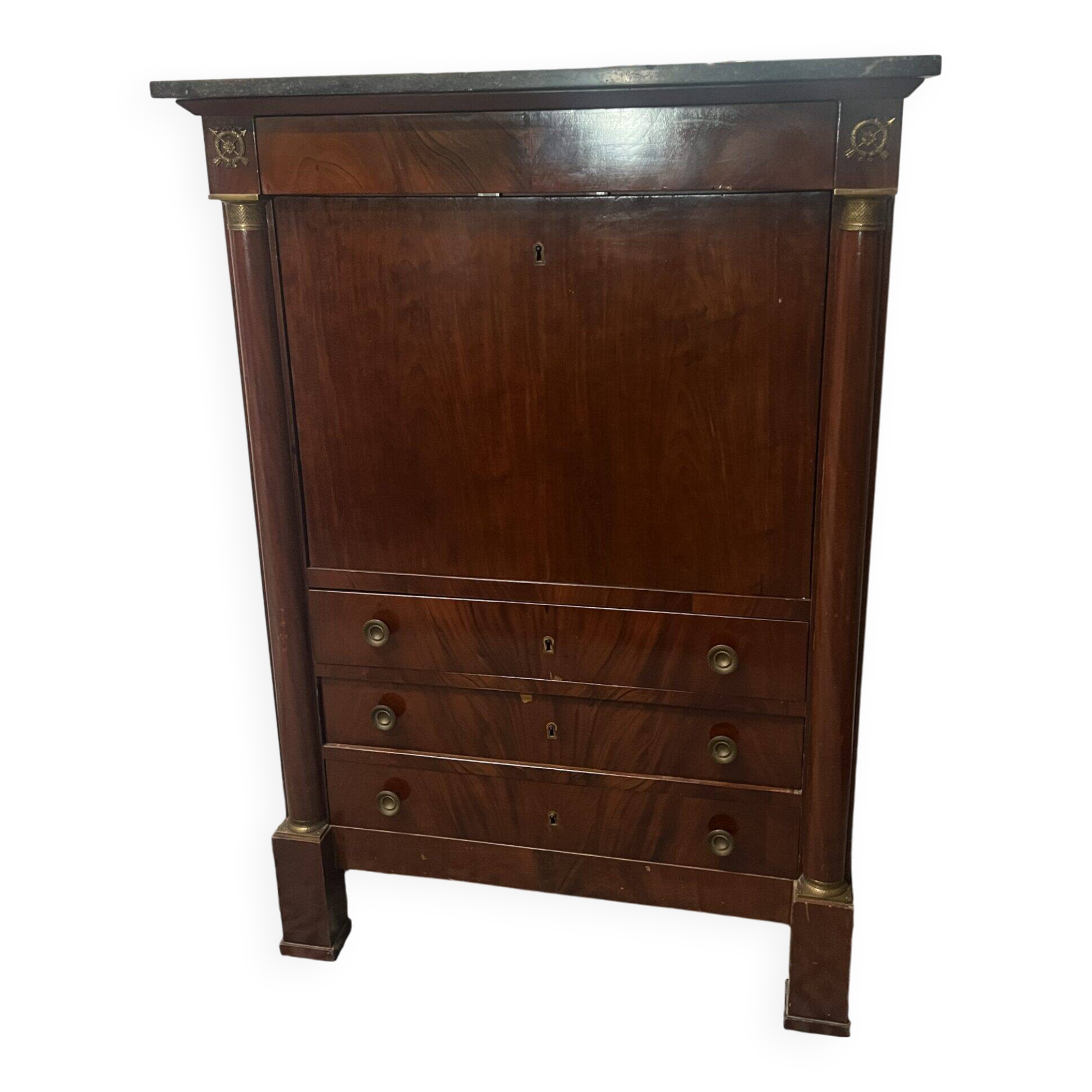 Empire period mahogany secretary, stamped Joseph Kochly, 19th century