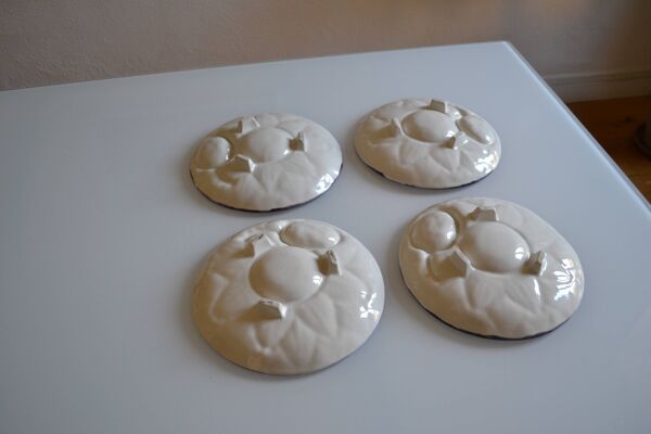 4 Anciennes Assiettes Barbotine Artichaut Asperges Deco Table Occasion