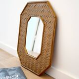 Octagonal mirror in woven bamboo