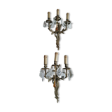 Pair of bronze and crystal sconces