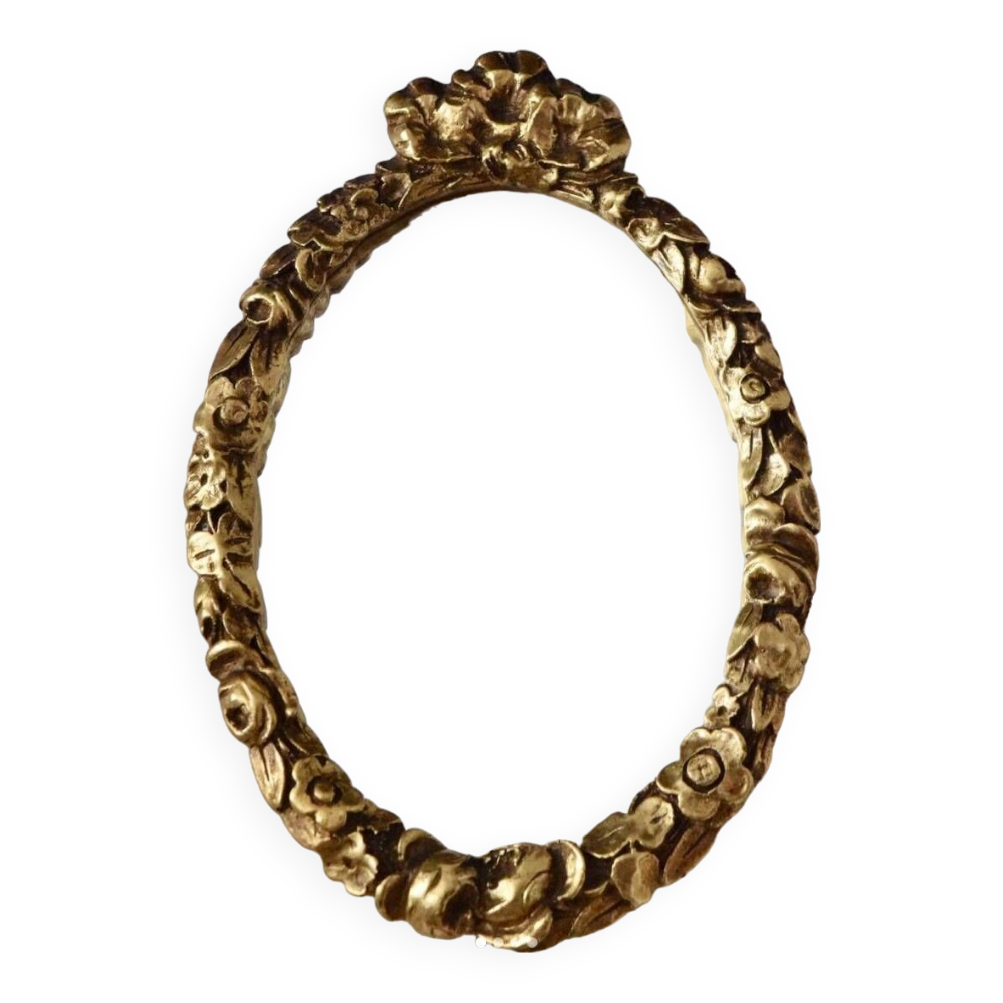 Small vintage oval wall mirror in varnished gold resin