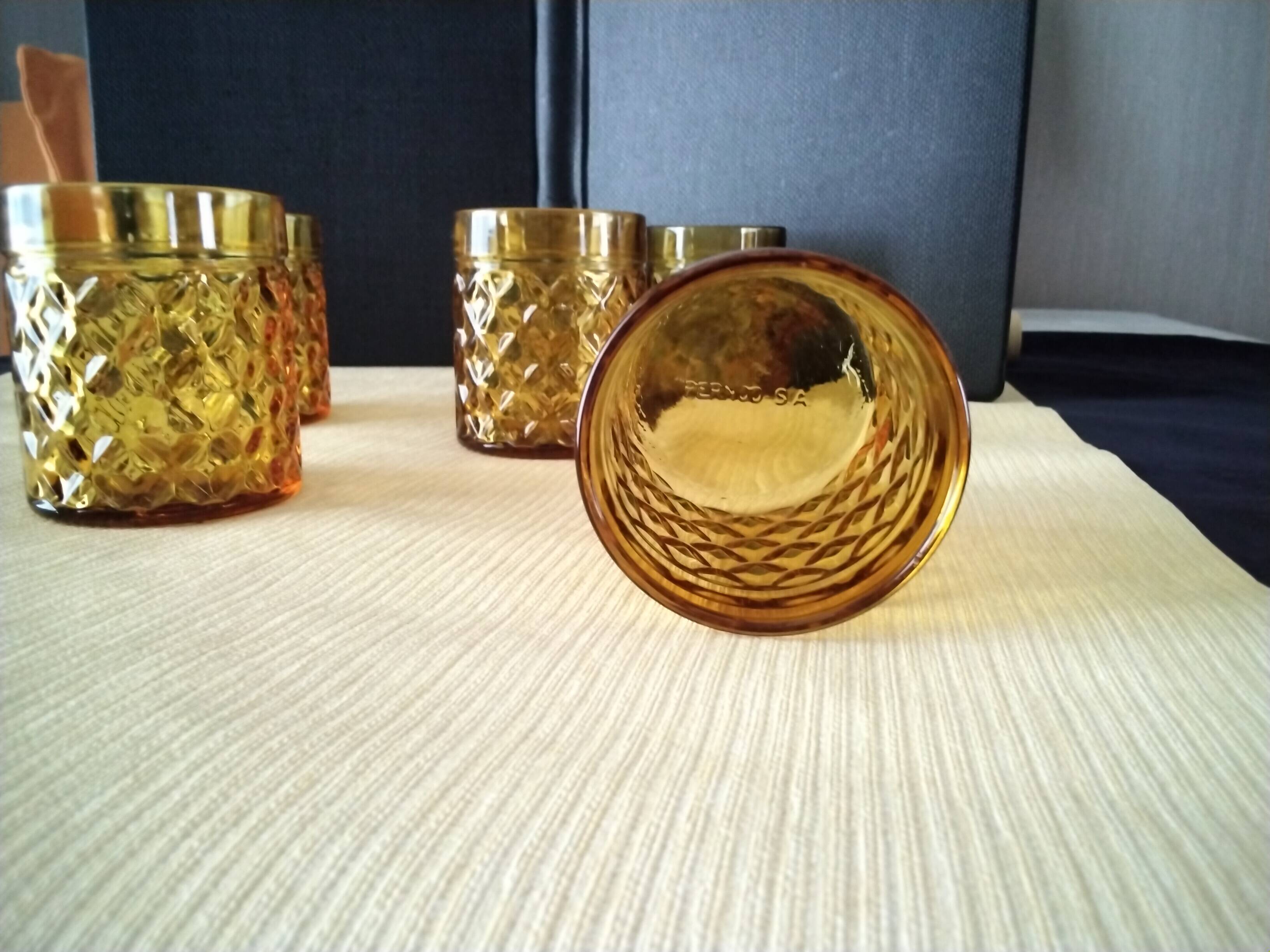 5 Vintage Pernod Amber Tumbler Glasses