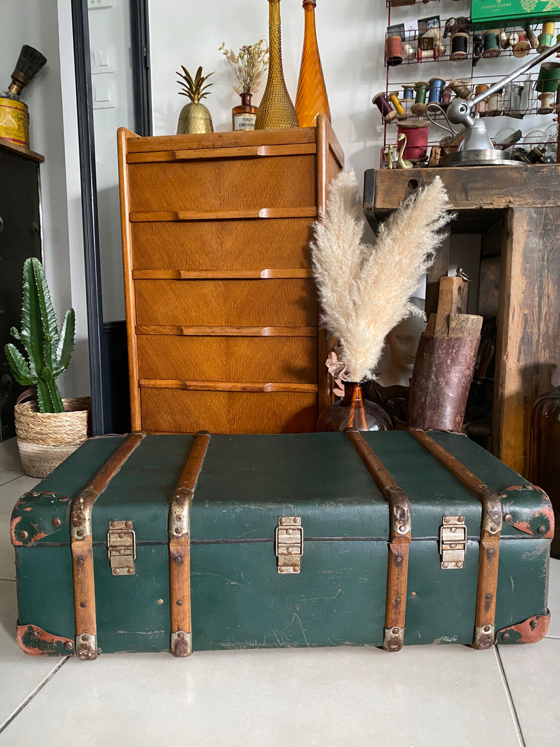 Old vintage travel trunk