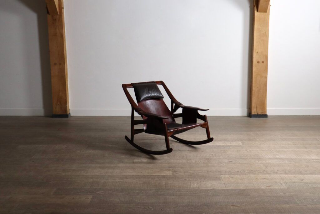 Liceu de Artes e Oficios rocking chair with ottoman, Brazil 1960s