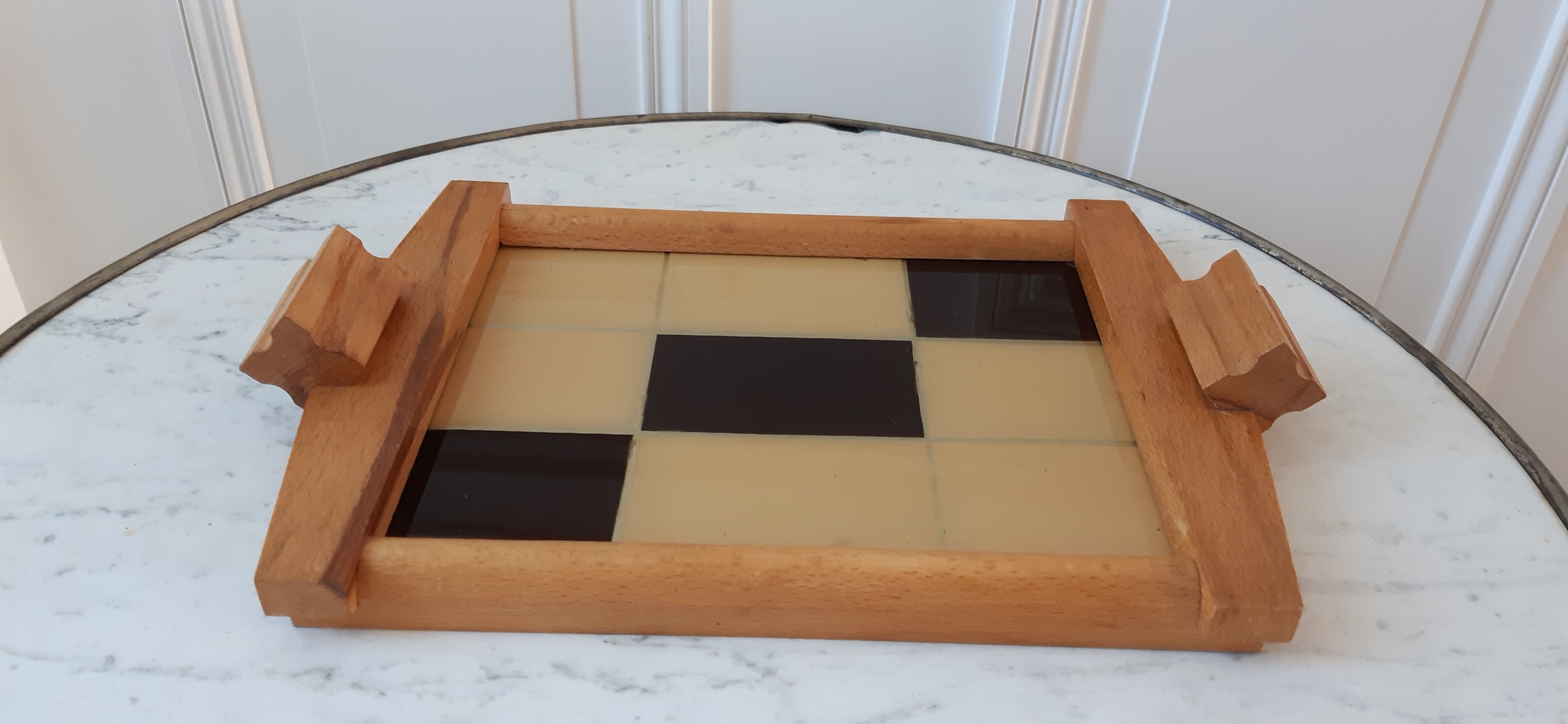 Beech and plexiglass checkerboard top 60s