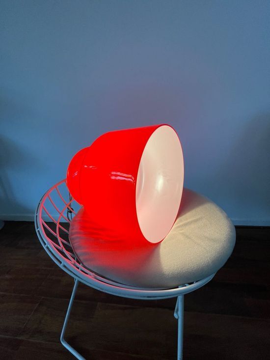 Unique vintage opaline interior red glass lamp