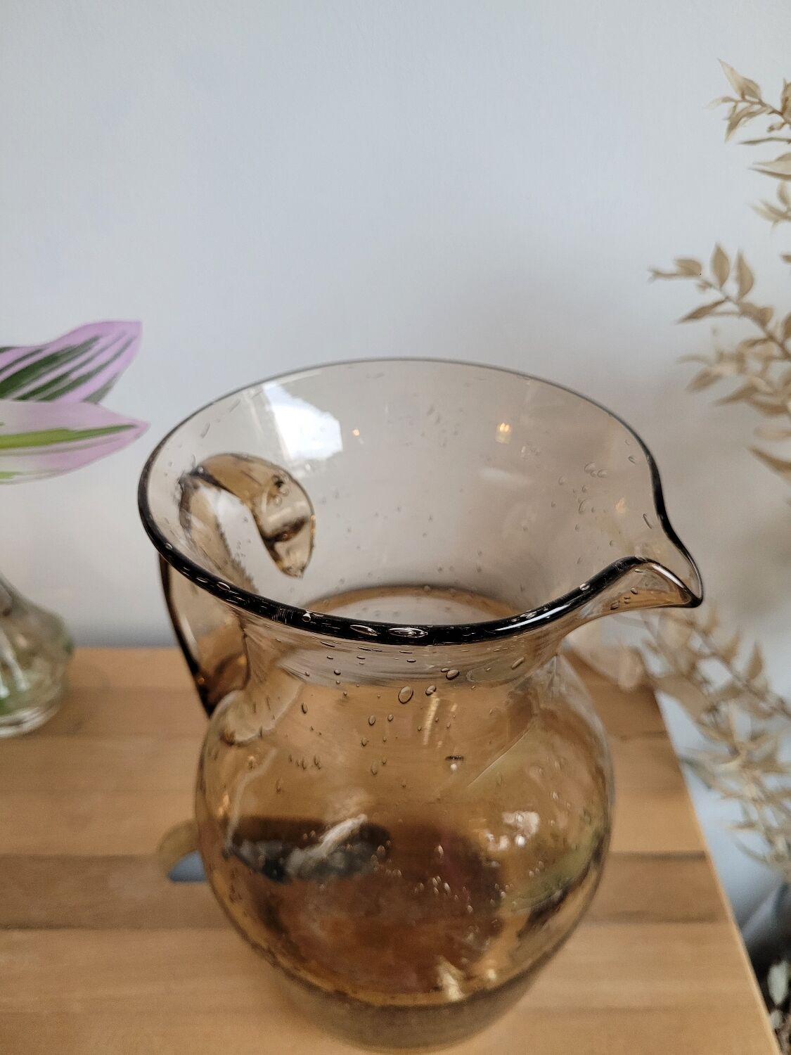 Smoked blown glass pitcher