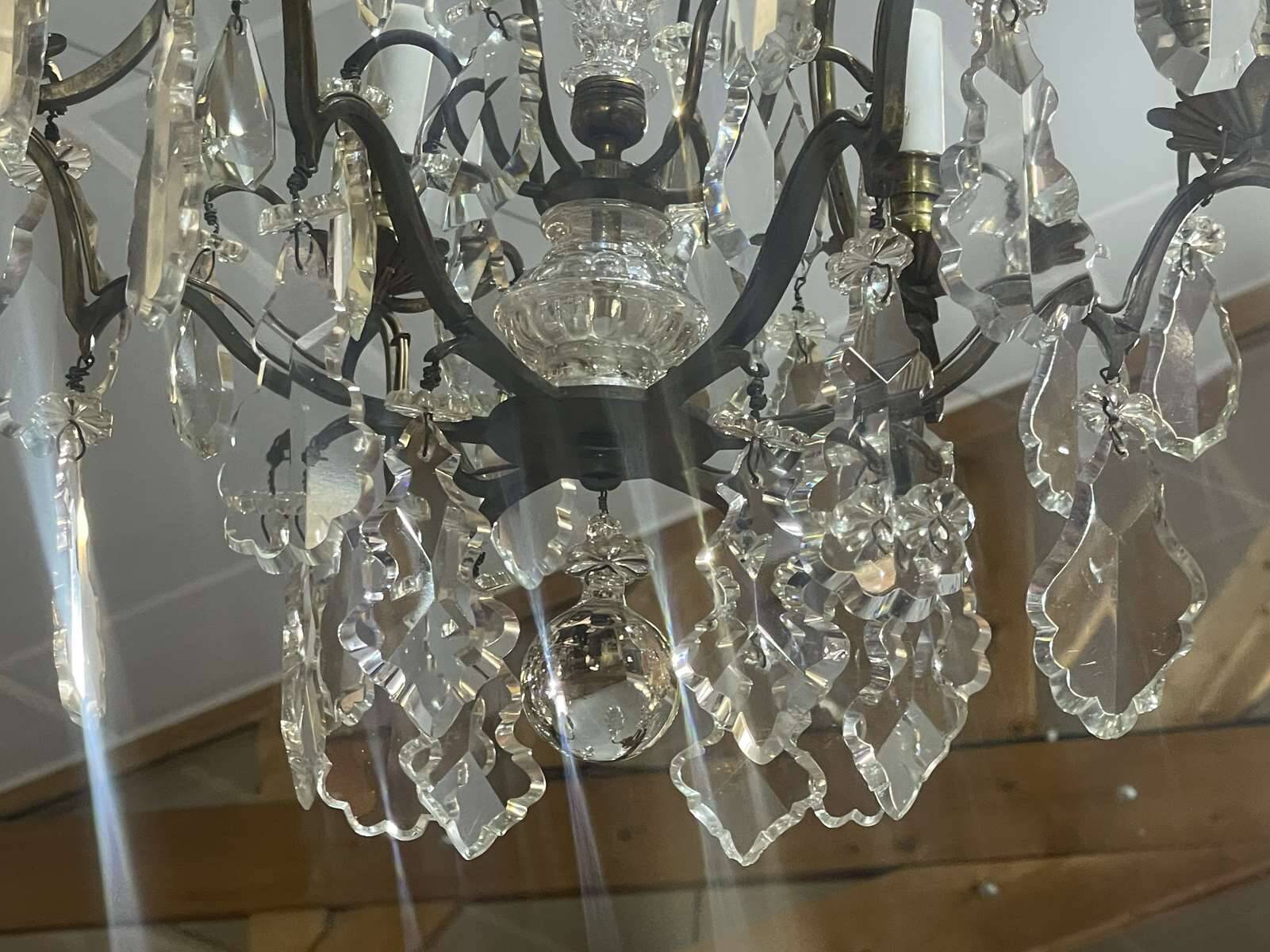 6-light chandelier in bronze and cut crystal from the early 20th century - 1mx50cm