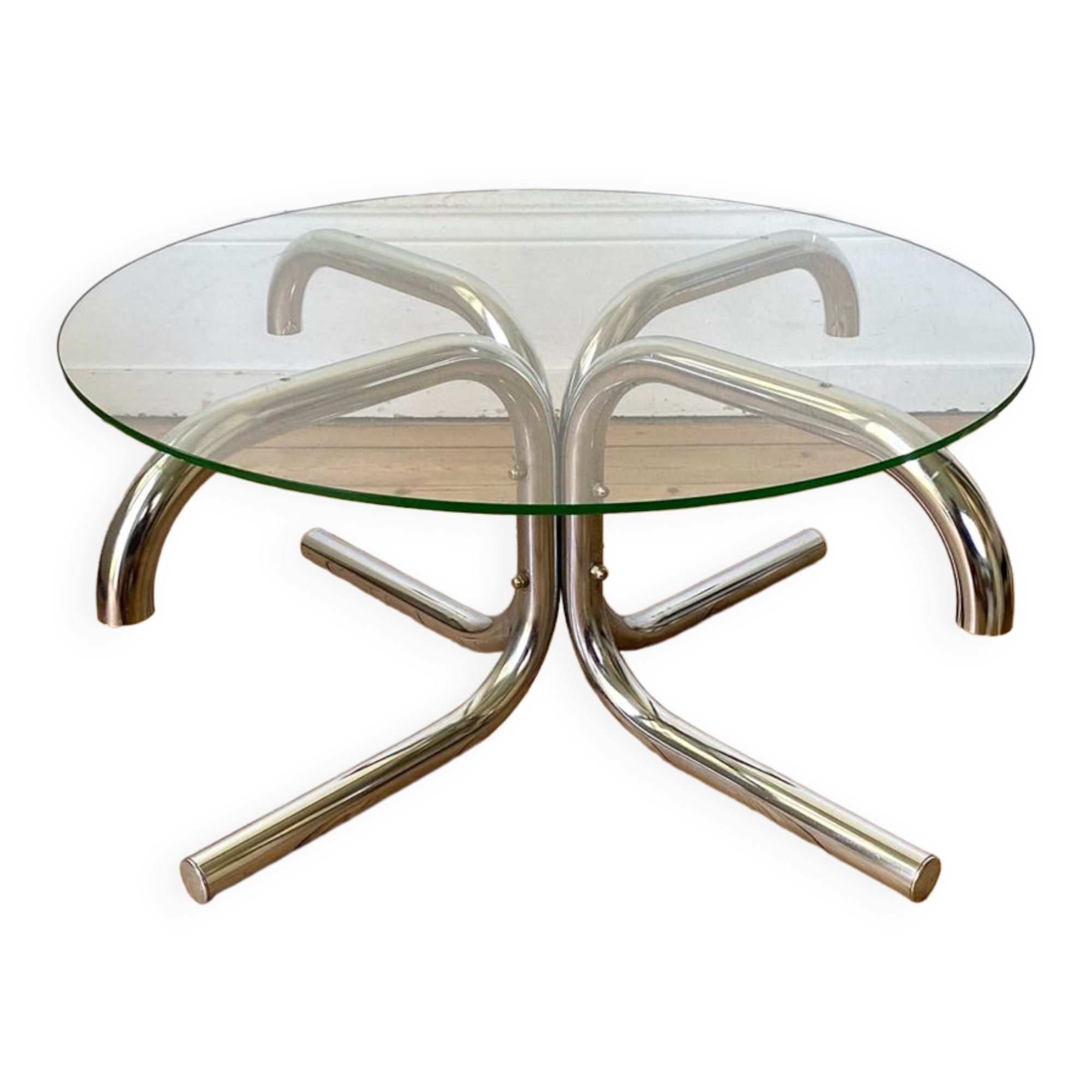 Vintage round tubular coffee table 1970