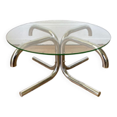 Table basse tubulaire ronde vintage 1970
