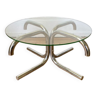 Table basse tubulaire ronde vintage 1970