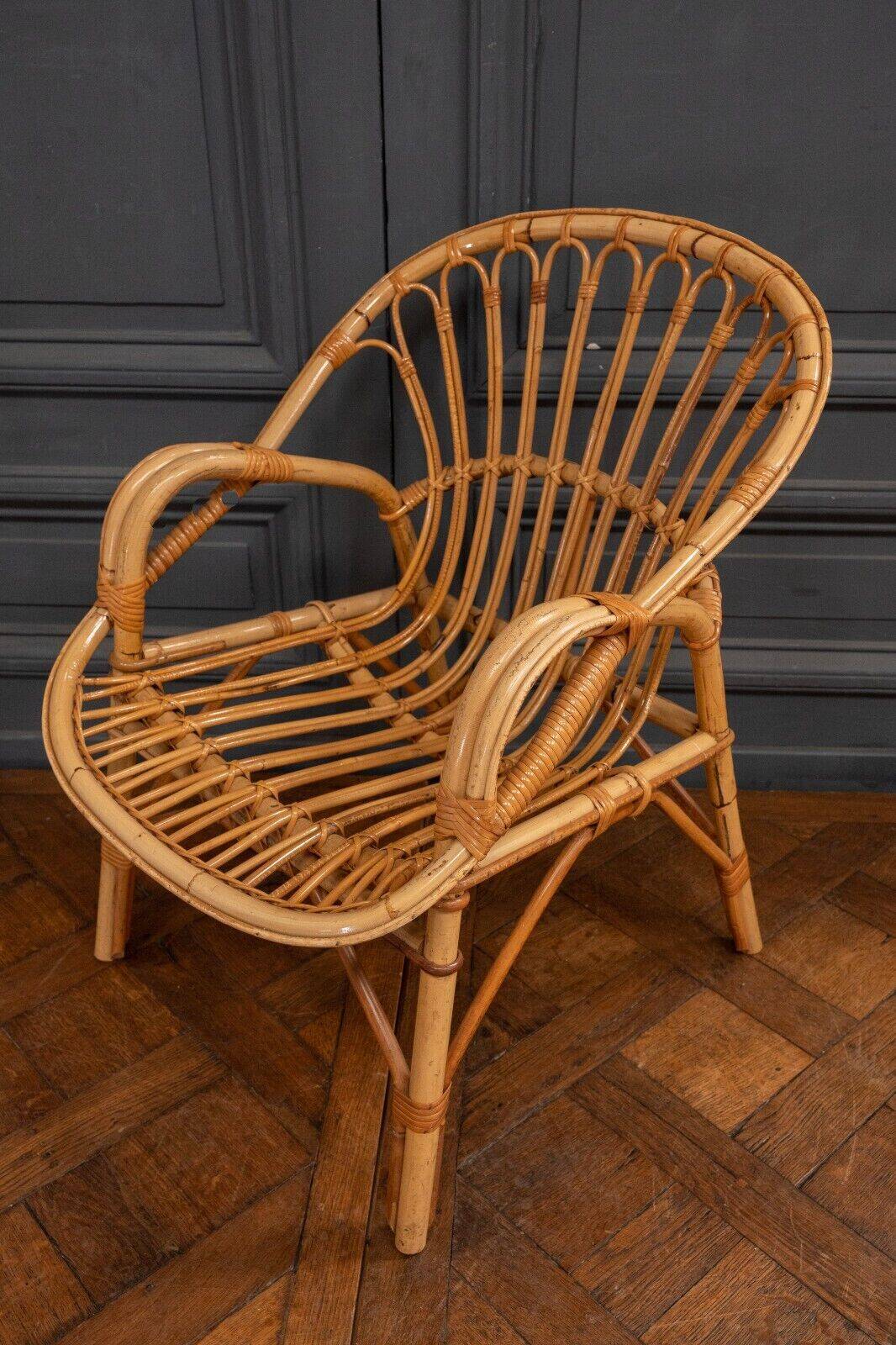 Suite of three rattan armchairs 1960 with original patina
