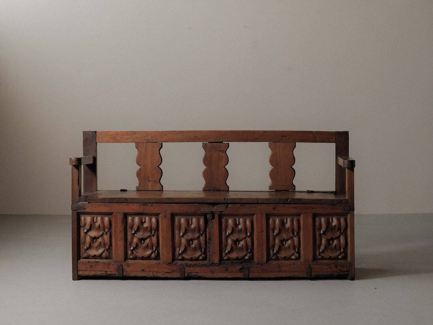 Carved solid wood bench-chest, 18th century