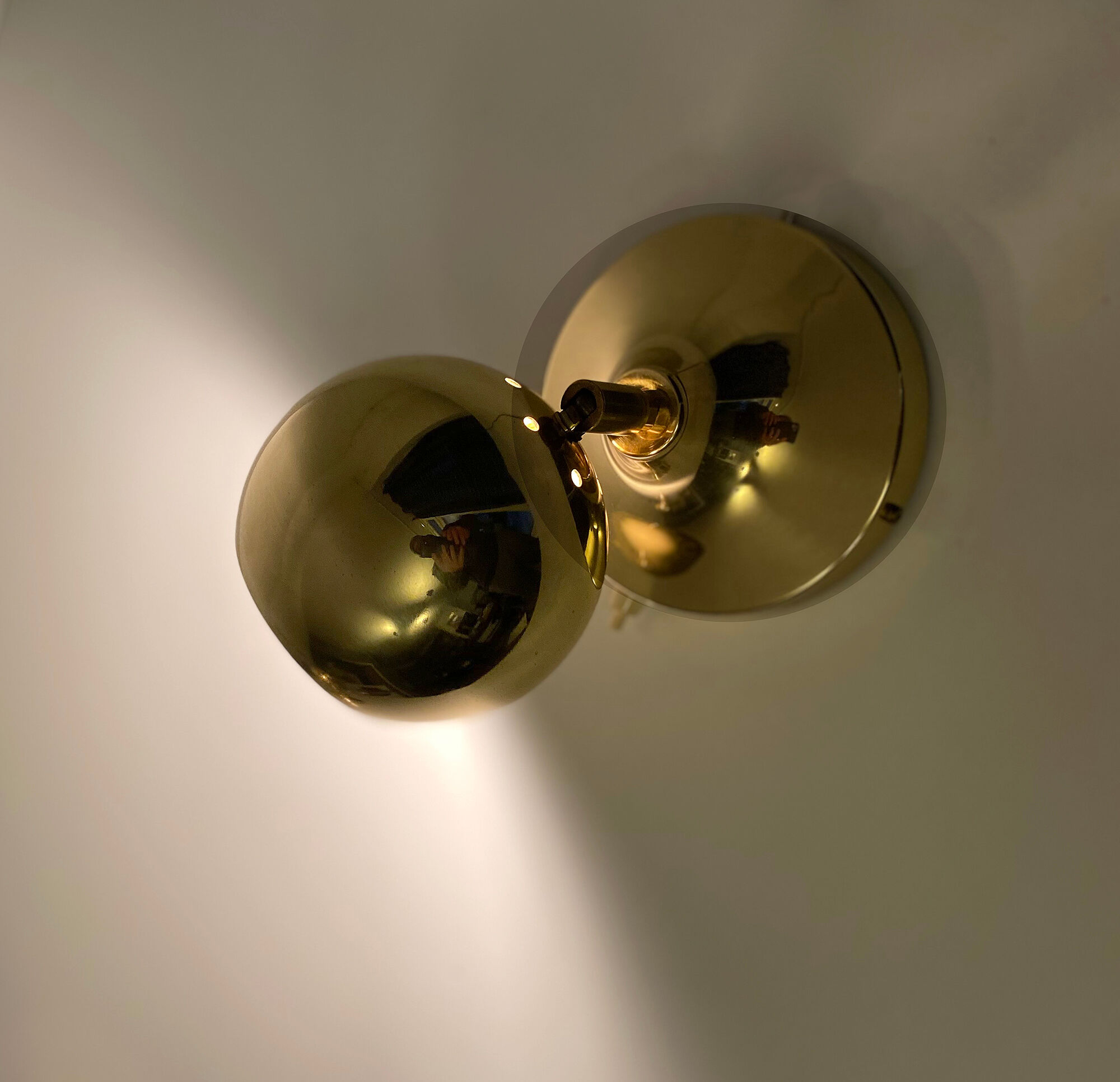 Pair Vintage Spot Wall Lamp, 60s. Brass Globe