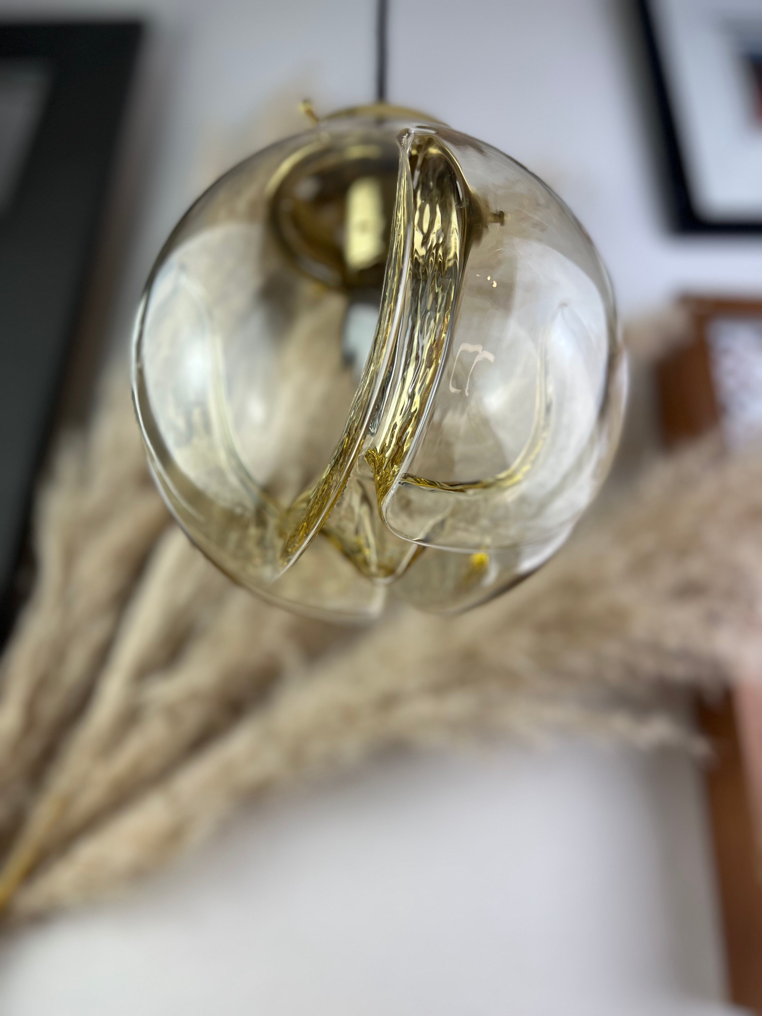 Lamp walking/suspension lamp large globe vintage molded glassware Murano smoked yellow