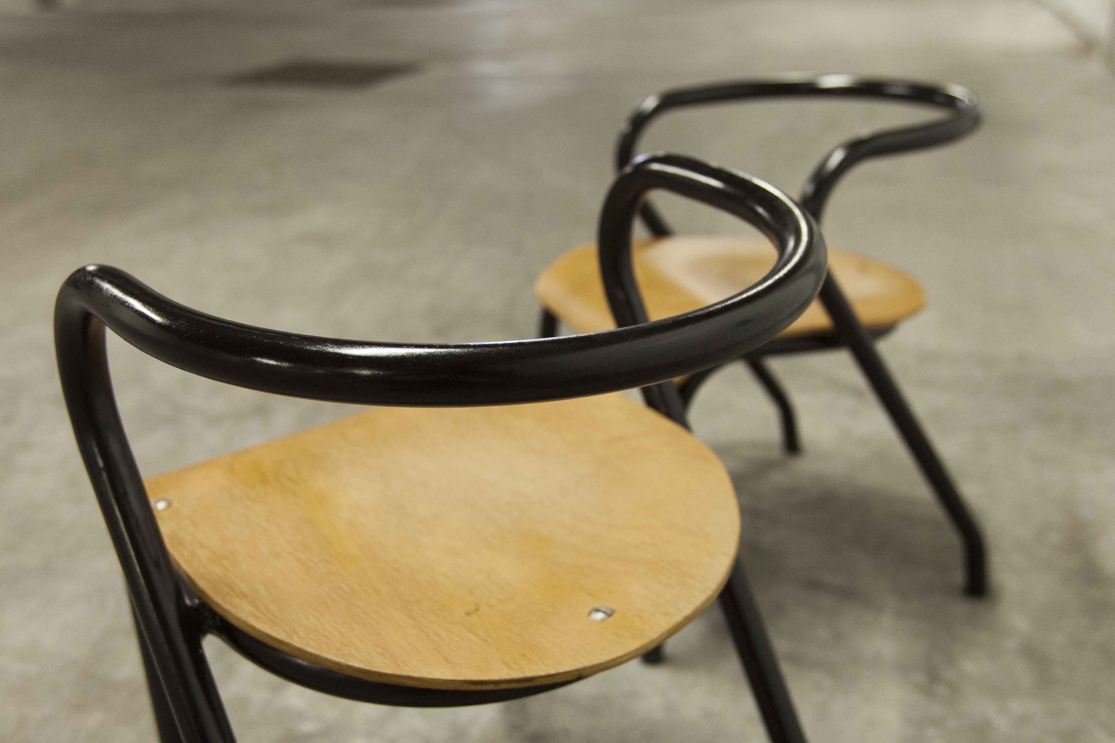 Pair of Mullca 300 chairs by Jacques Hitier 1949 restored