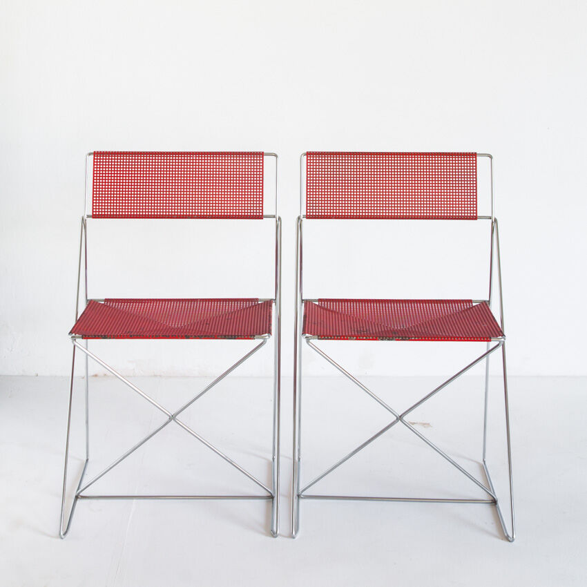 Pair of vintage X-Line chairs in enamelled and chromed metal by N.J. Haugesen for Bent Krogh