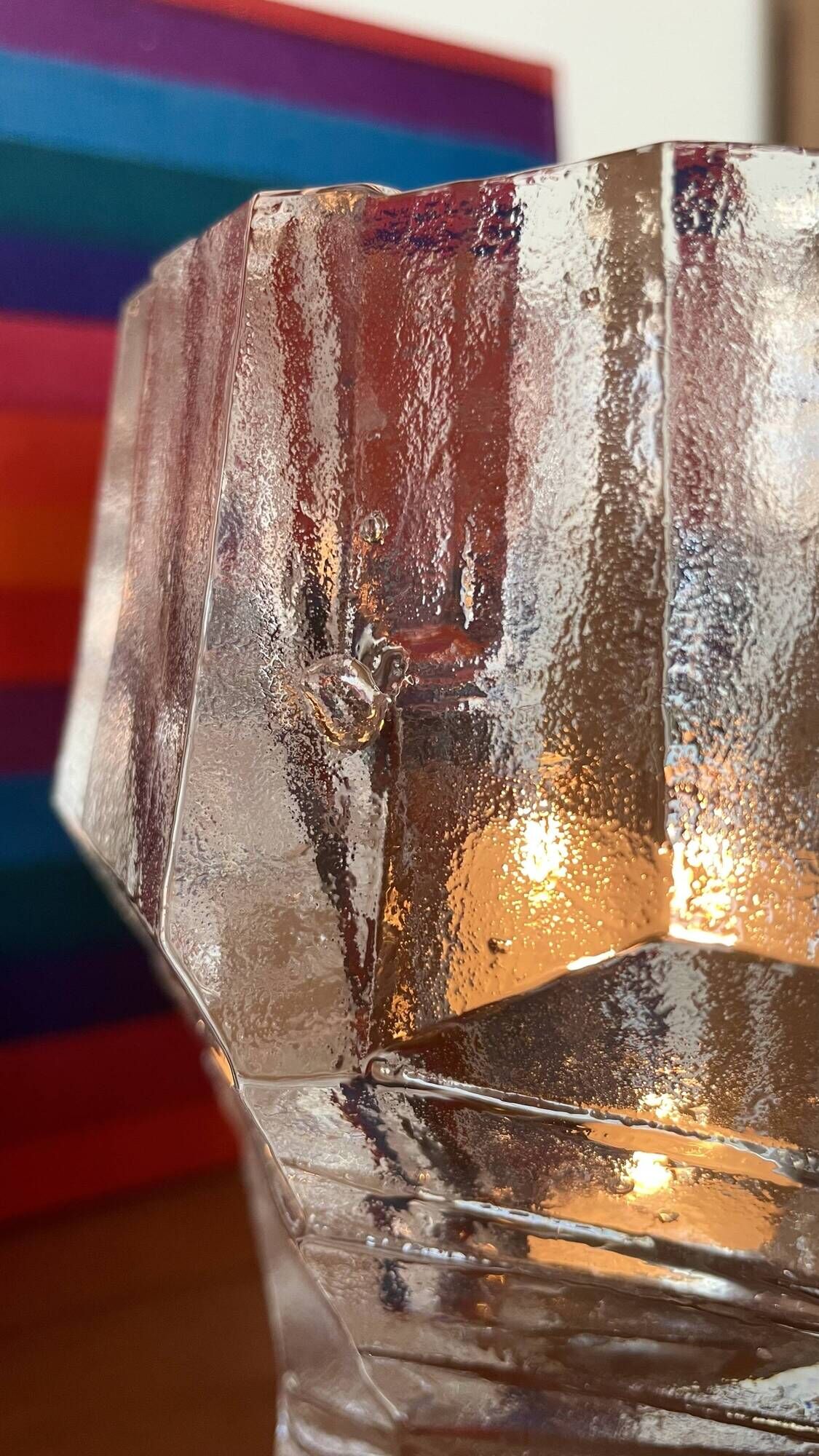 Set of 2 Swedish brutalist frosted glass candle holders.