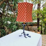 60s Wrought Iron Table Lamp with Upholstered Shade