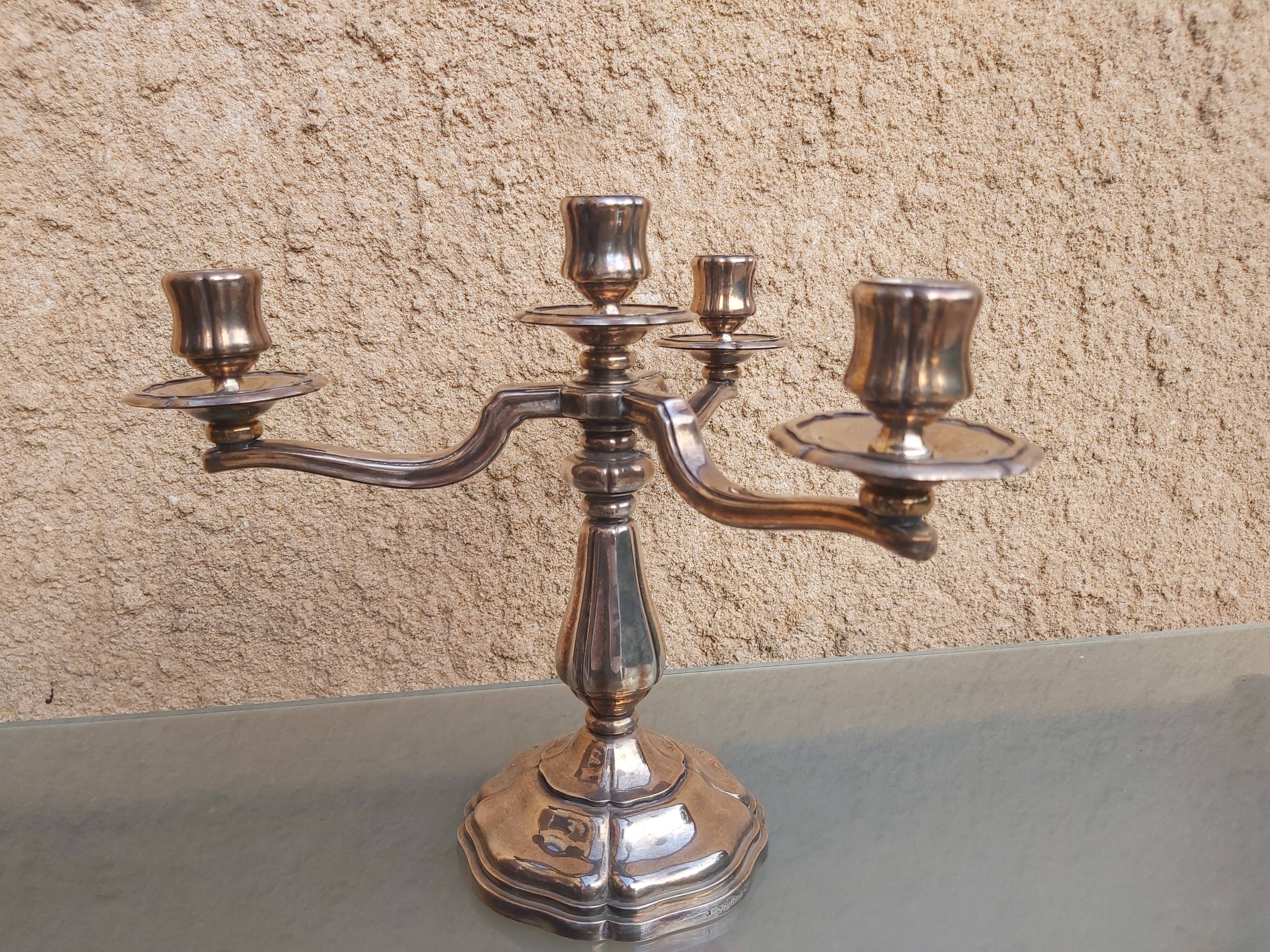 Chandelier 3 branches, silver metal, Saint Médard