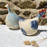 Signed ceramic hen and guinea fowl