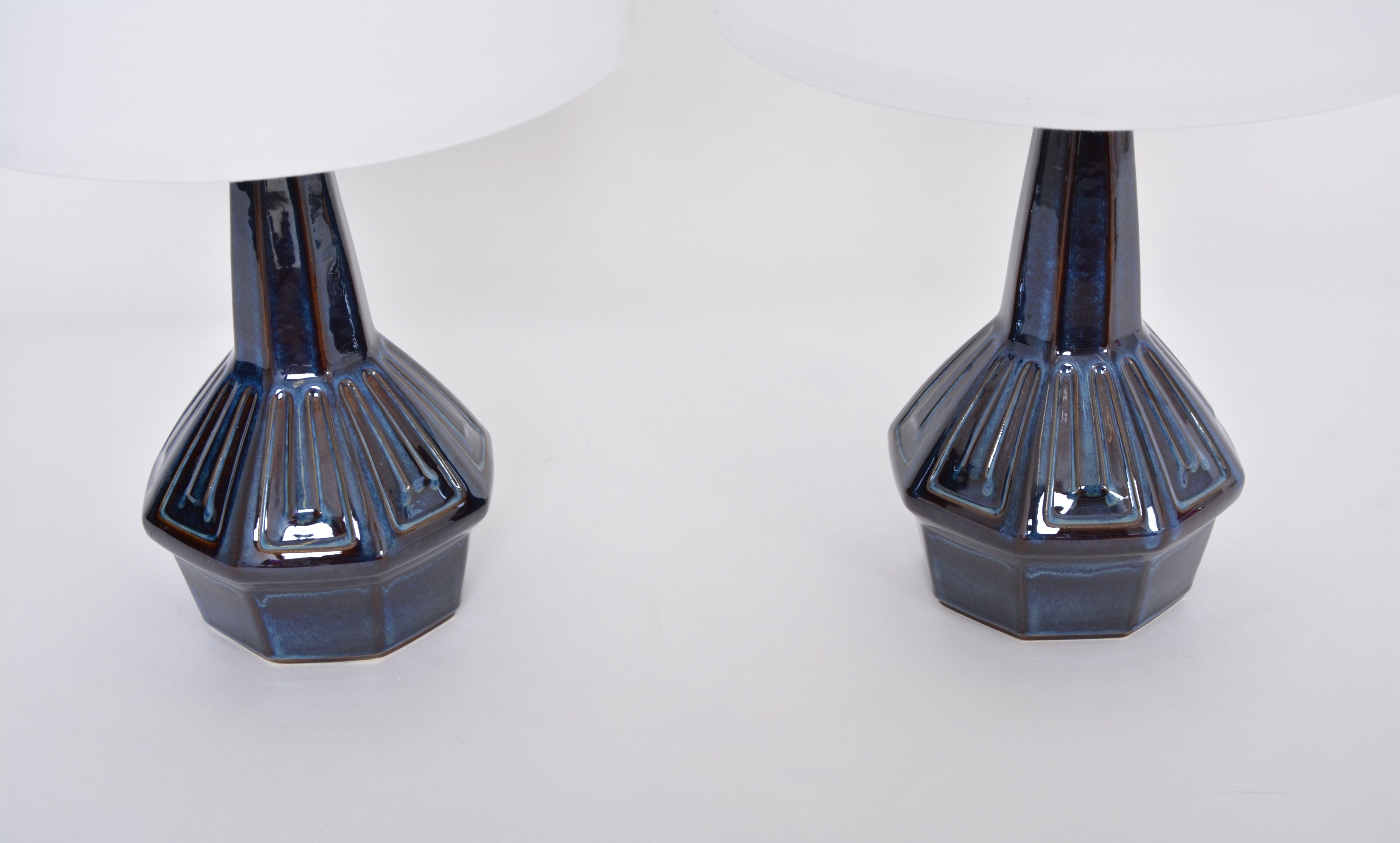 Pair of blue mid-century table lamps model 1055 by Einar Johansen for Soholm