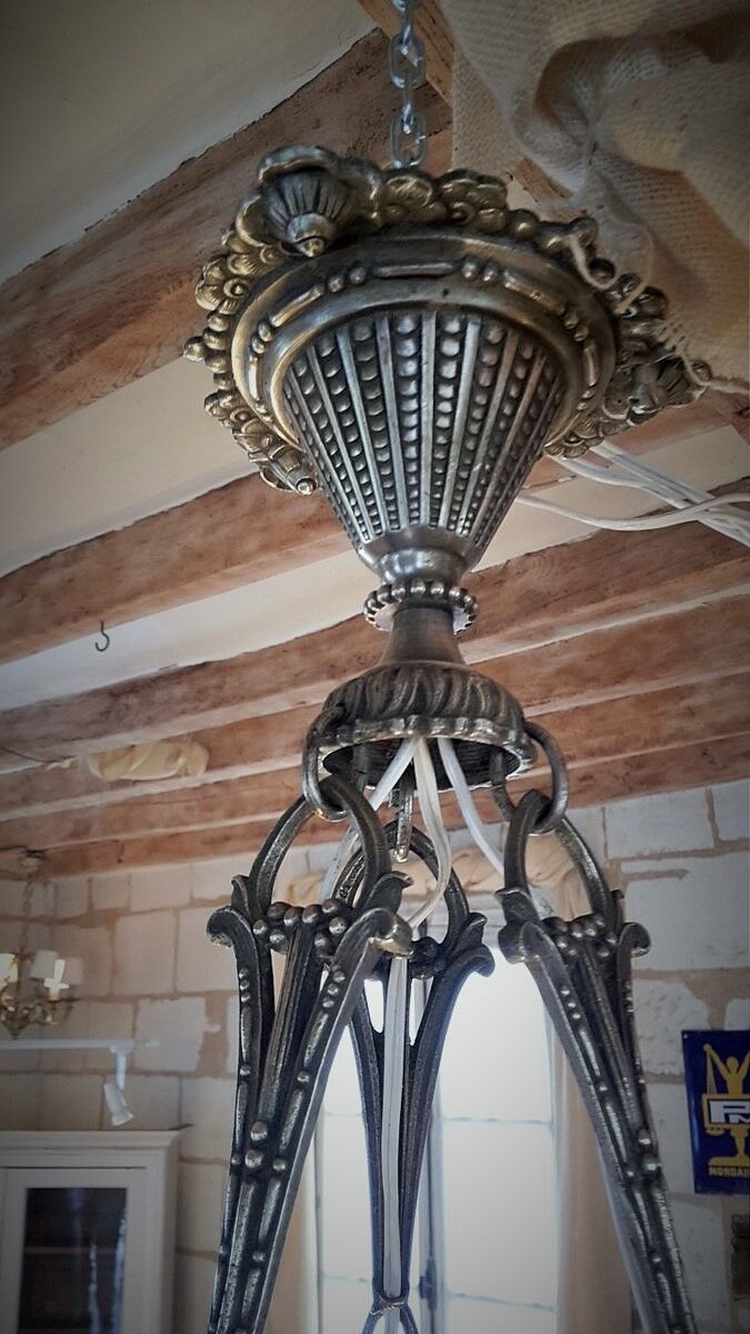 Chandelier Muller brothers Lunéville time Bowl Deco