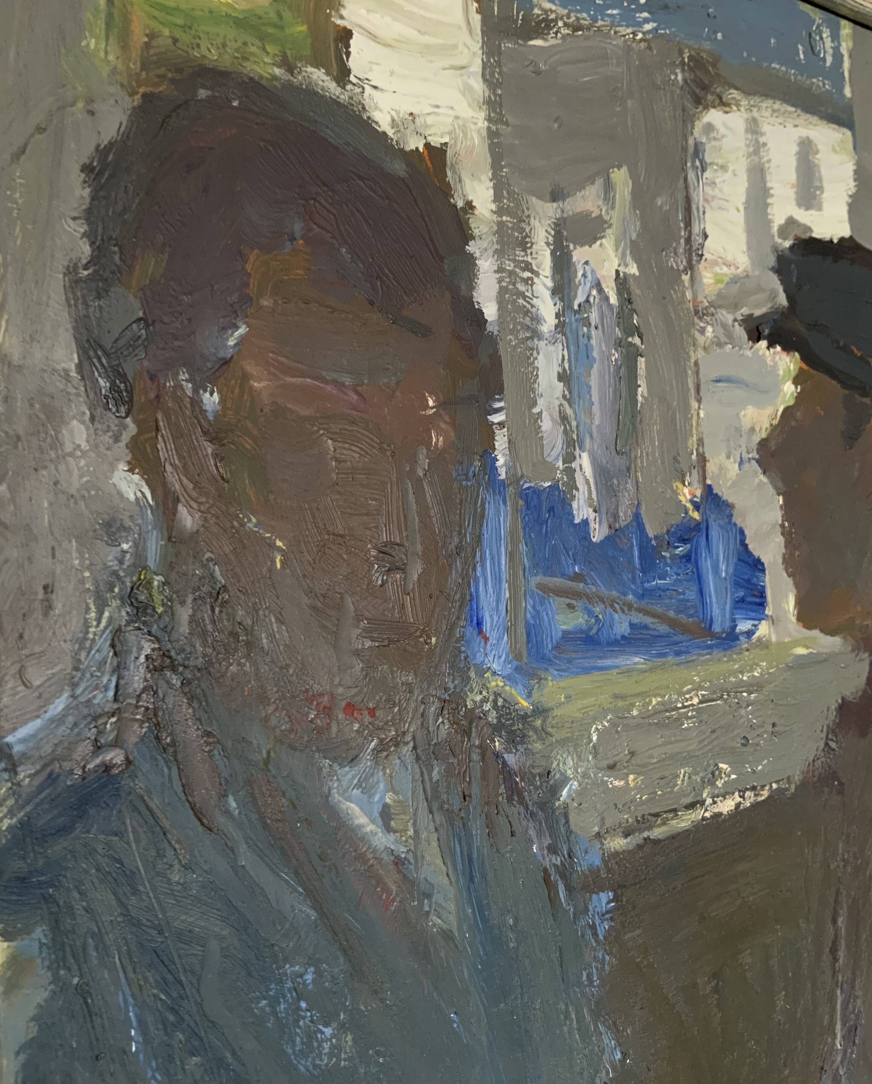 Original Svan Grandin Vintage Oil Painting  Portrait of two men in cafe
