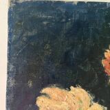 Bouquet of carnations in a blue and white vase, signed