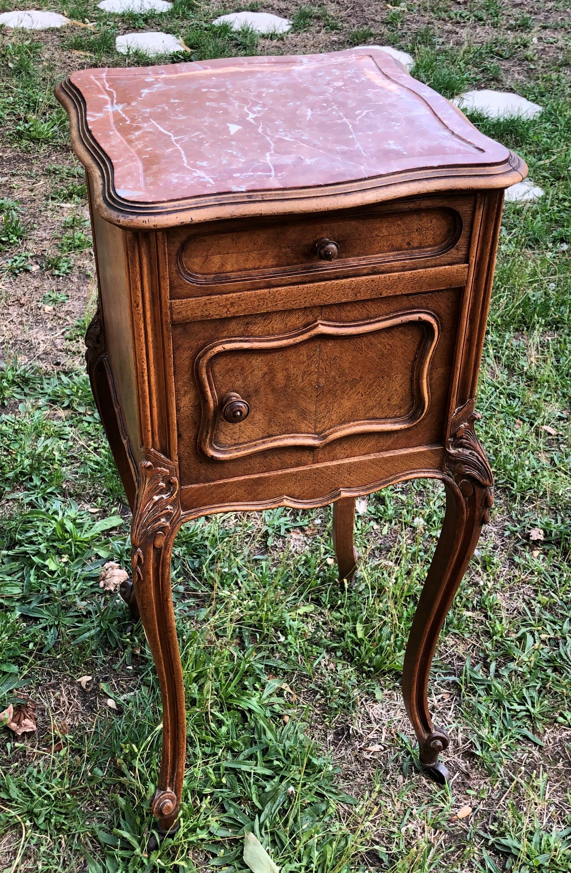 Bedside table louis XV style in wood and marble 20's years
