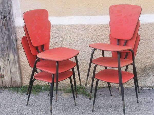 Serie de 6 chaises vintage ''pieds compas