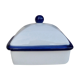 White and blue ceramic butter dish