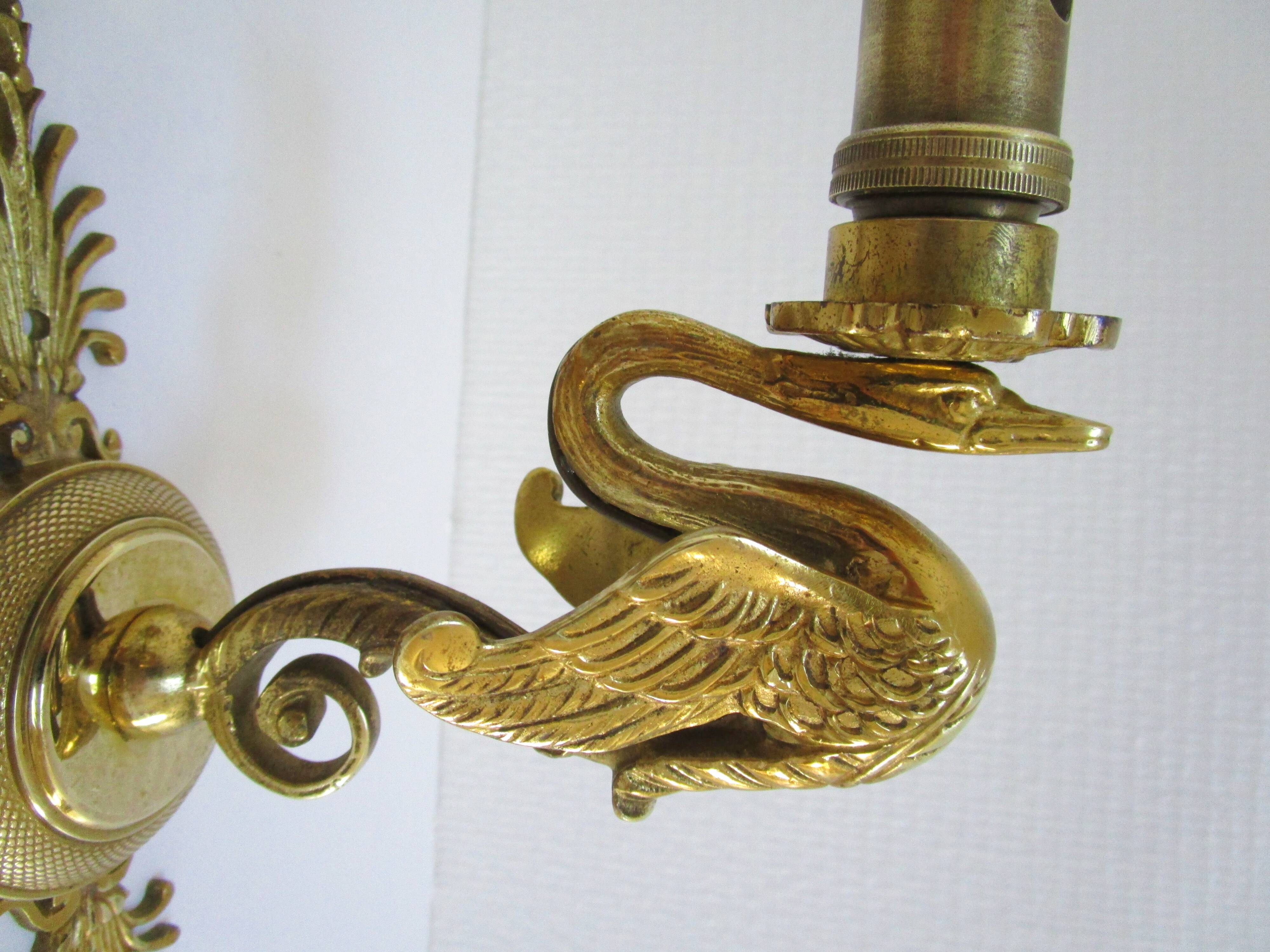 Pair of appliques swans gilded bronze patinated empire style