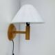 Vintage pine wall lamp and wool lampshade, 1960s