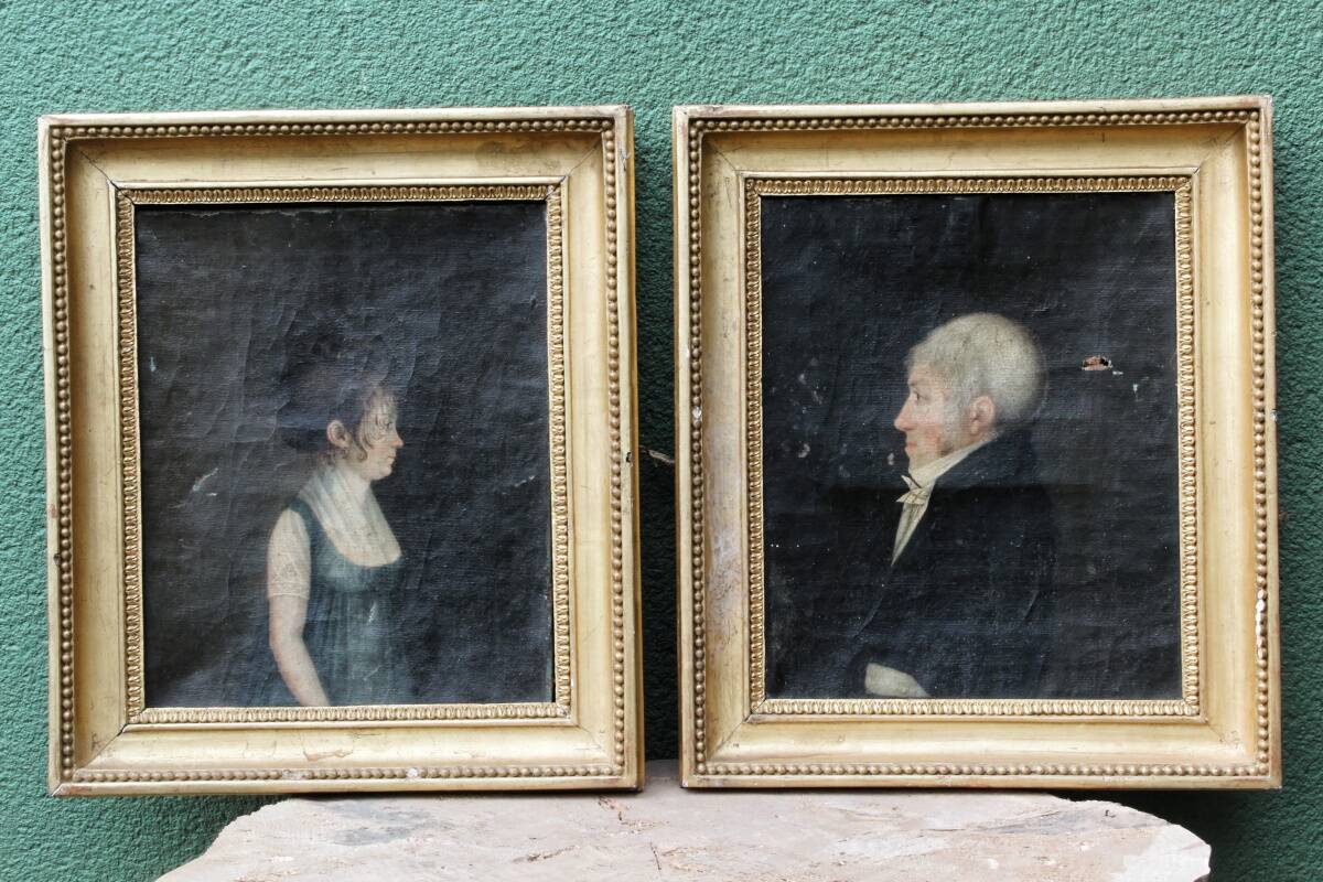 Pair of portraits, man, woman, early 19th century