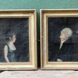 Pair of portraits, man, woman, early 19th century