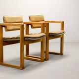 Set of Camel Leather Cubic Pinewood Side Chairs by Ate van Apeldoorn 1970s