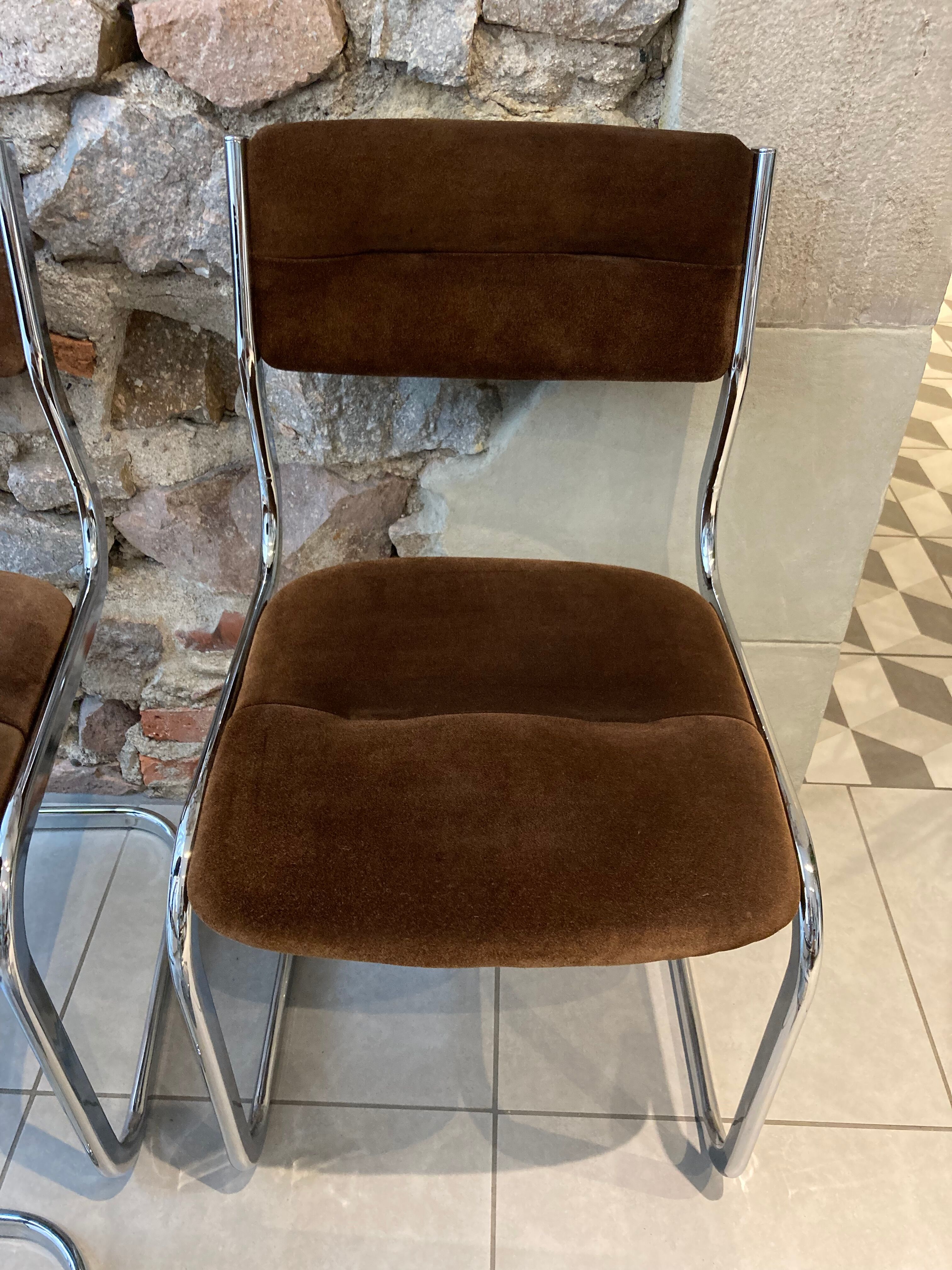 Set of 4 chairs chrome and suede 70s