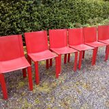 Set of 6 red Coral chairs design Tito Agnoli, édité par Matteo Grassi