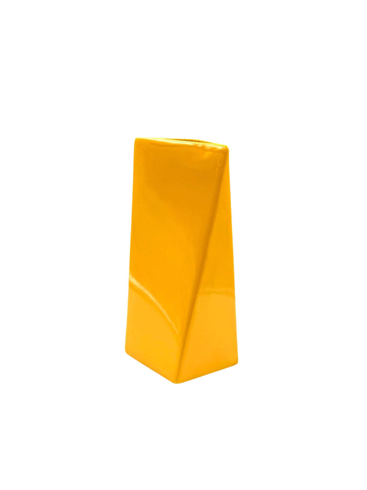 Space age yellow ceramic vase, Pietro Arosio, Parravicini Italy ca. 1960
