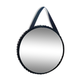 Ancien Miroir en rotin avec Lanière en cuir