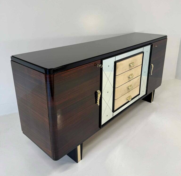 Italian 1940s Art Deco Sideboard in Macassar, Parchment, Attr. Osvaldo Bors